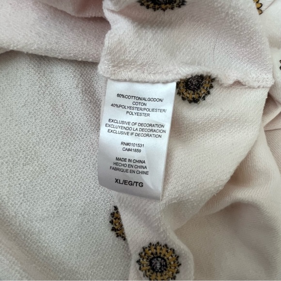 Mighty Fine Women’s Pink XL Long Sleeve with Embroidered Sunflowers - Picture 7 of 7